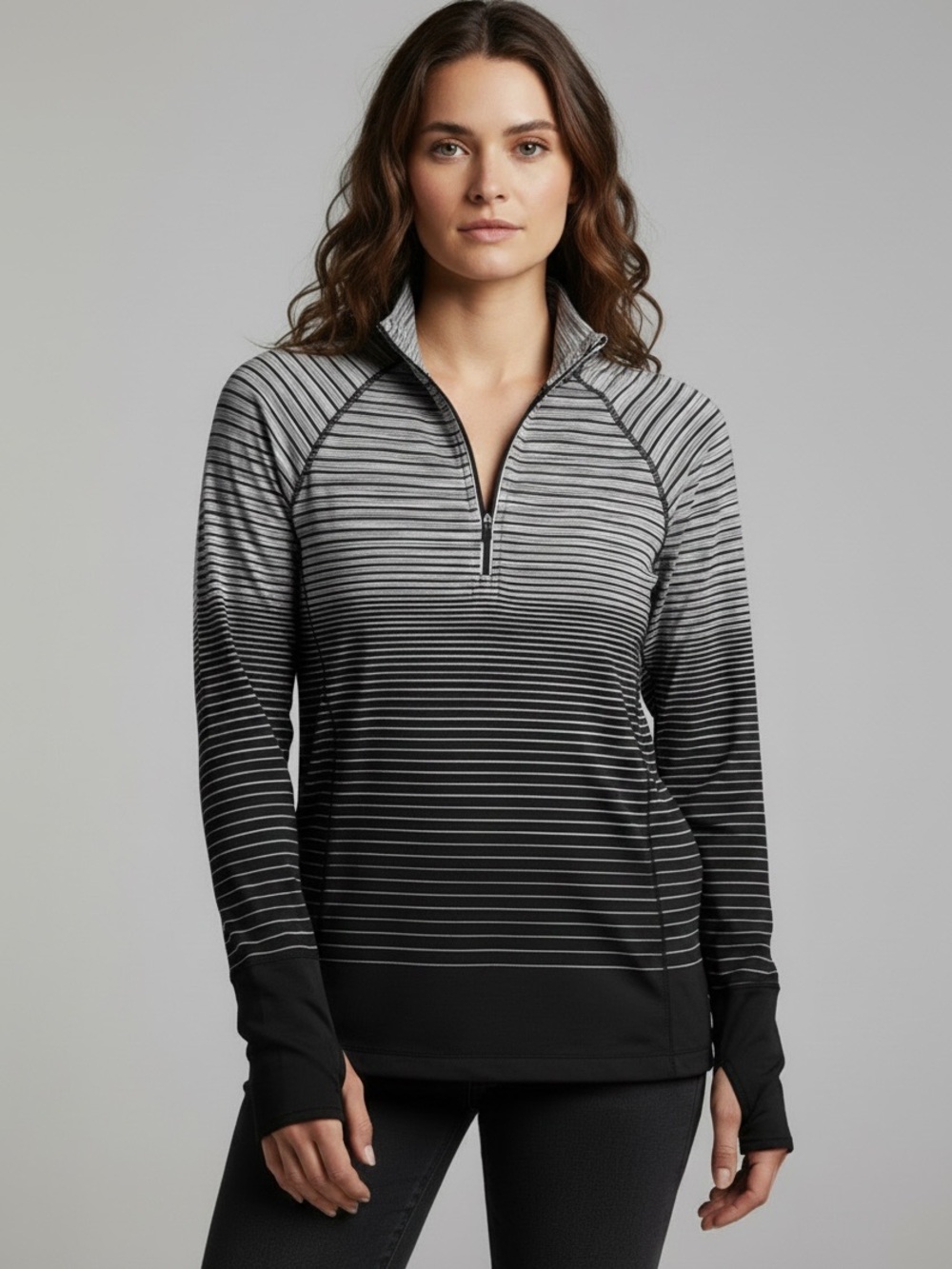 Kirkland Signature Black & Gray Striped Half-Zip Pullover